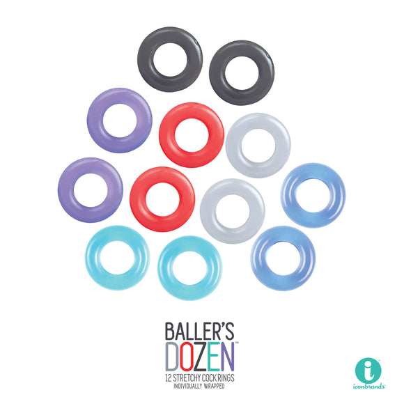 Baller's Dozen 12 Stretchy Cock Rings - Standard